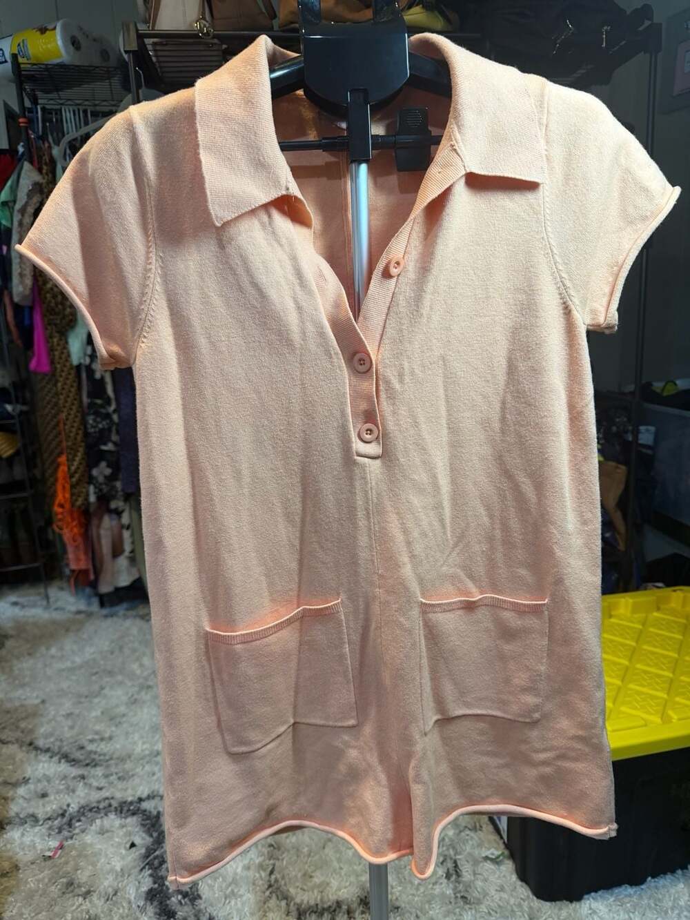 Show Me Your Mumu Peach Knit Short Sleeve Polo Romper